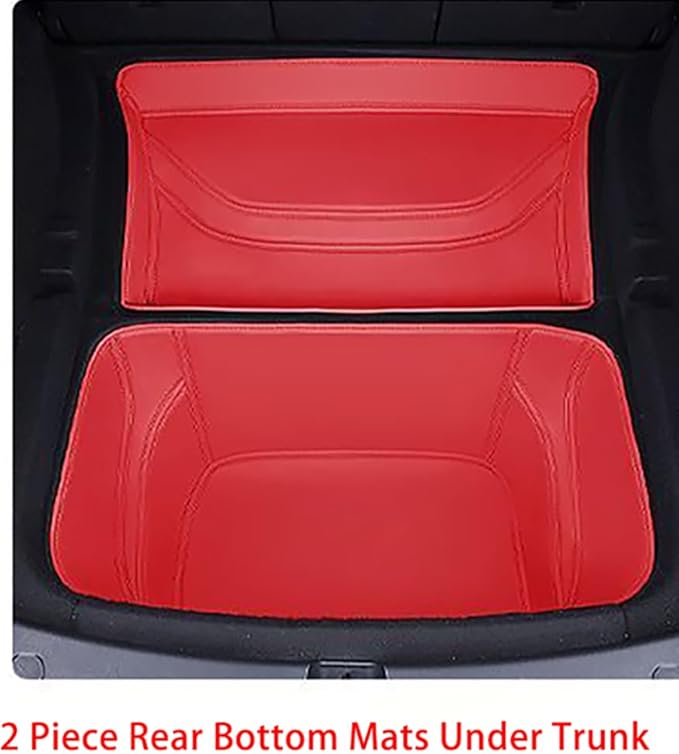Tesla Model Y Juniper Refresh 2026 Full Cover Frunk Mat & Rear Lower Trunk Storage & Inner Storage Mat – 100% Red Genuine Leather