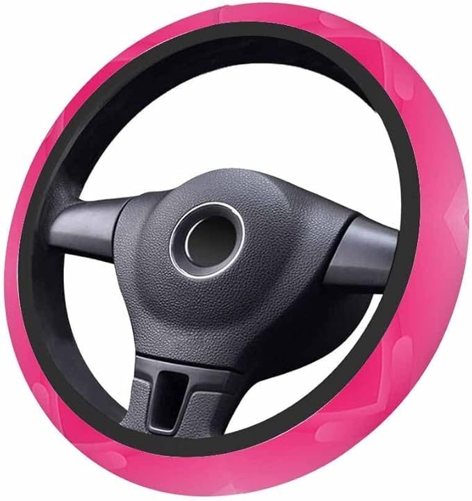 Pink Background Car Steering Wheel Cover Glitter Heart Steering Wheel Cover Car Decor Suitable for Most Vehicles Including Trucks and SUV