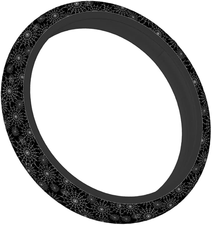 Swono Spiders Web Car Steering Wheel Covers Abstract Spiders Web On Black Universal Fit 15 Inch Anti-Slip Steering Wheel Protector Cover Stretch-On Fabric Automotive Car SUV Sedans