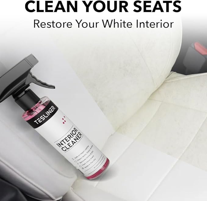 Tesla Seat Cleaner & Stain Remover - Interior Cleaner for Black & White Vegan Leather, Interior Cleaning Products for Seats, Dash, Console | Tesla Accessories for Model Y, Model 3, S, X, Cybertruck