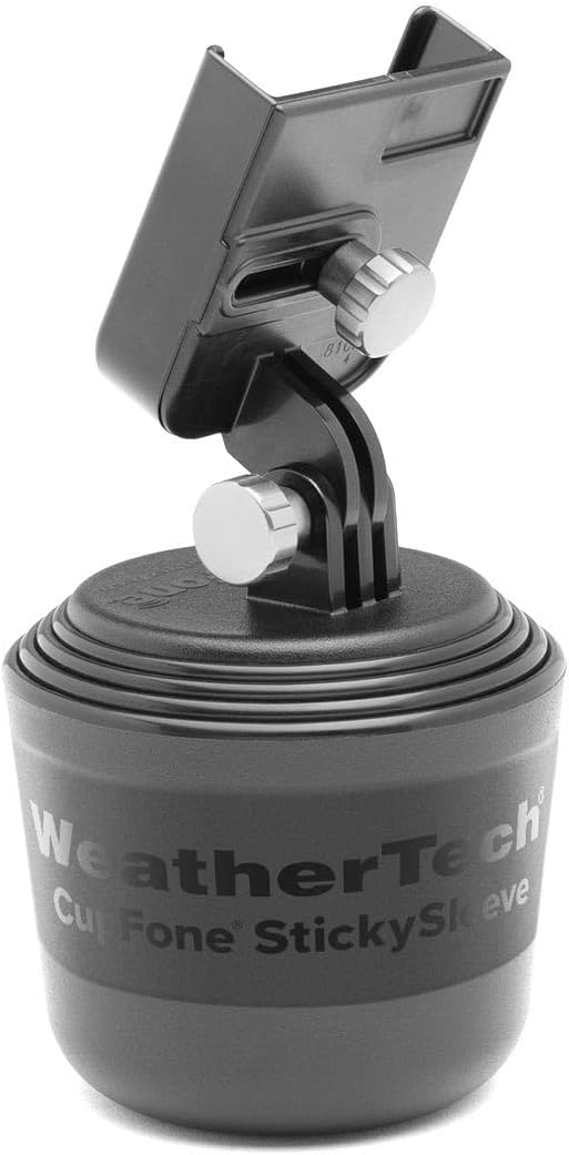 WeatherTech CupFone, Universal Cup Holder Phone Mount for Cars – Adjustable & Secure Fit with Open Access for Charging – Compatible with iPhone, Android - Metal Knobs, Silver