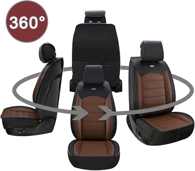 2pc Car Seat Covers, PU Leather Car Seat Protectors Universal Anti-Slip Driver Seat Covers, Front Car Seat Covers Waterproof seat Covers for SUV Pick-up Truck Sedan,Coffee