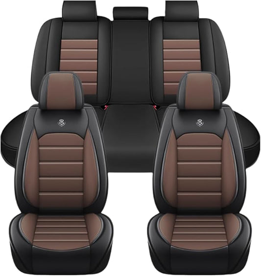 for Toyota Highlander 2006-2026 Seat Covers,Waterproof,Abrasion-Resistant PU Leather Full Set Seat Cover(Black&Coffee)