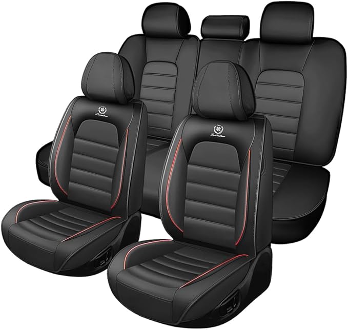5 Seat Covers Fit for Acura Integra 2023-2026, Waterproof Premium Leather Automotive Accessories Seat Protectors Seat Cushions Wear-Resistant Car Seat Covers(Black&Red,Full Set)