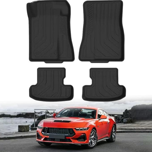 PWY Car Mats for Ford Mustang 2015-2025 2026 (Not for Mach-E), TPE Heavy Duty Automotive Floor Mats, Custom Fit Car Liners, All Weather Floor Liners for Mustang, 4PCS Mustang Interior Accessories