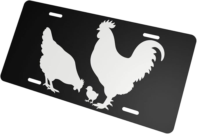 Chicken Front License Plate Car Decorative License Plates Aluminum Metal Decor Accessory Novelty Vanity Tag Cover with 4 Holes for Men Women 6" X 12"