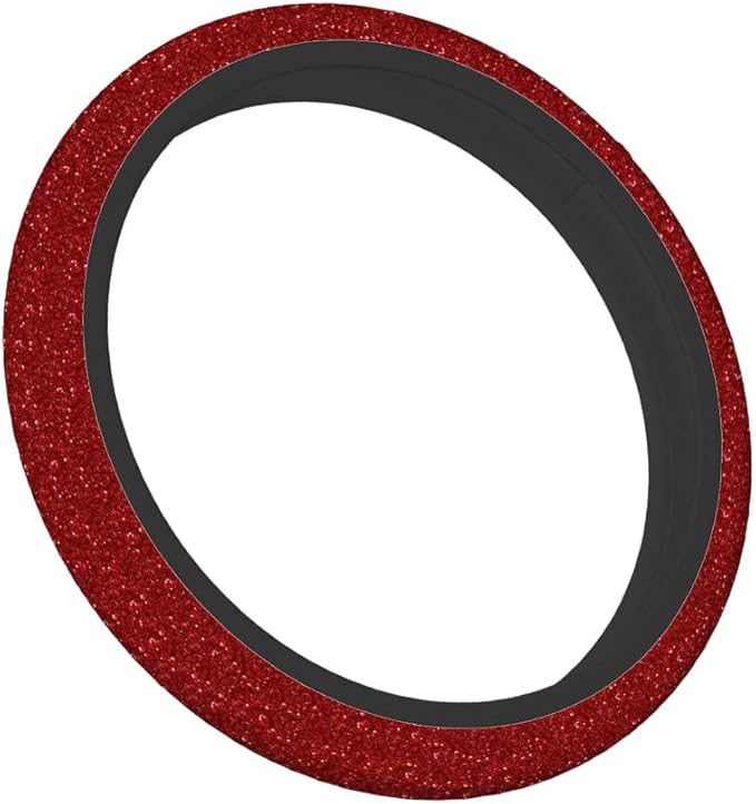 Swono Red Glitter Steering Wheel Cover,Abstract Red Shiny Glitter Breathable Auto Car Steering Wheel Cushion Case for Men Universal 15 Inch Steering Wheel Protection