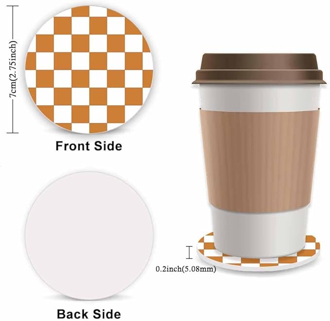 Yellow and White Checkered Fuzzy Steering Wheel Cover for Women, Universal Auto Steering Wheel 14-15 Inch Soft Warm Car Interior Accessories with 2PCS Car Coasters, Suitable for Men and Women