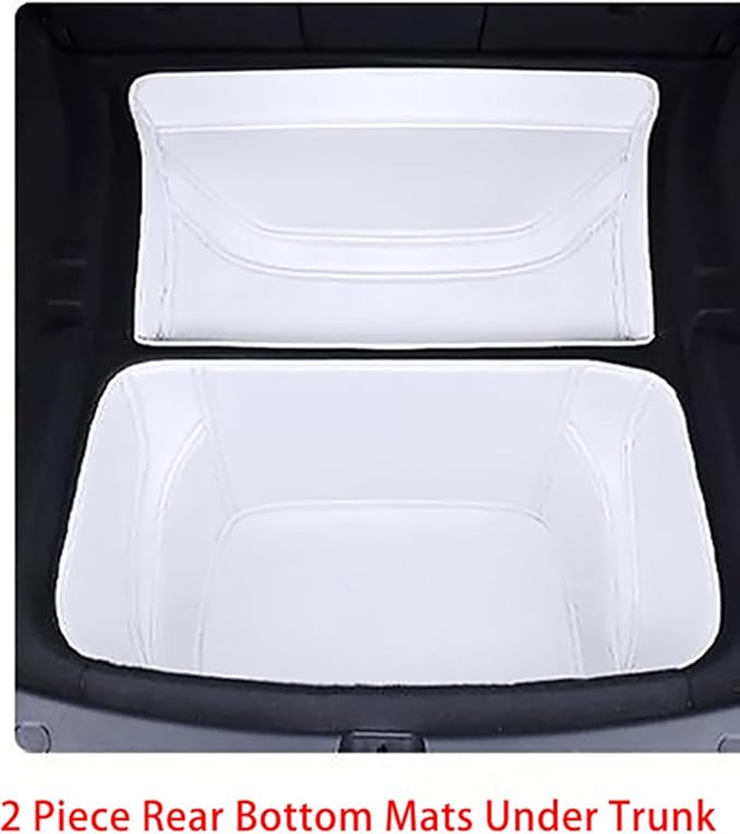 Tesla Model Y 2026 Juniper Refresh Full Cover Frunk Mat & Rear Lower Trunk Storage & Inner Storage Mat White Premium Leather Waterproof & Custom Fit