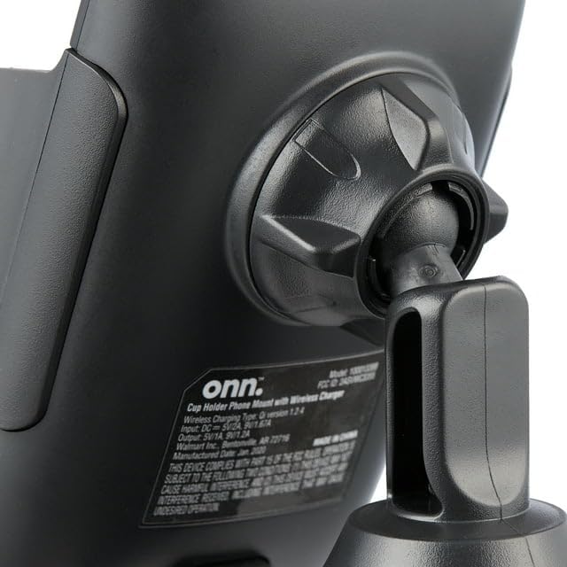 ONN Cup-Holder Phone Mount, Car Phone Stand with Wireless Charger, Compatible with Qi-Enabled Phones, Overcharge, Voltage, Current, Heat, and Short-Circuit Protection, Includes USB Charging Cable