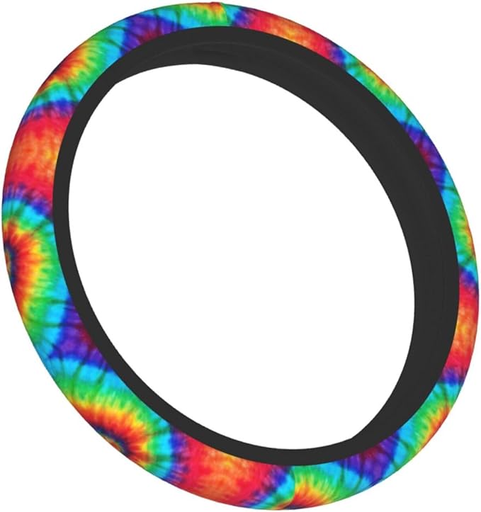 Tie Dye Steering Wheel Cover with 2 Car Coasters Non Slip Neoprene for Women Men Universal 15 Inch