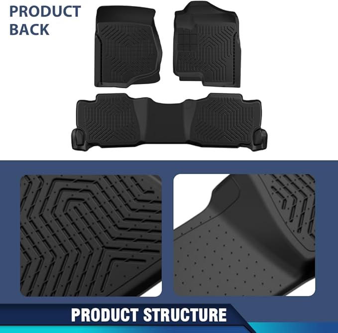 PIT66 Floor Mats Cargo Liners Compatible with Chevy Silverado & GMC Sierra 1500 Crew Cab 2007-2013, Fit Silverado & Sierra 2500 3500 07-14 (Heavy Duty) All Weather TPE Trunk alfombras para carro