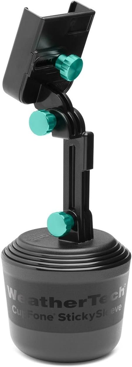 WeatherTech CupFone with Extension – Adjustable, Universal Cup Holder Cell Phone Mount Car & Truck Accessory – Best Design for iPhone & Smartphone Charging – Turquoise Metal Knobs