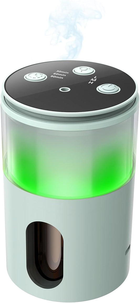 Waterless Diffuser for Essential Oil: Mini Battery Scent Diffuser for Room&Home&Car with 9 Colors LED Light - Aroma Cool Mist Light Cyan