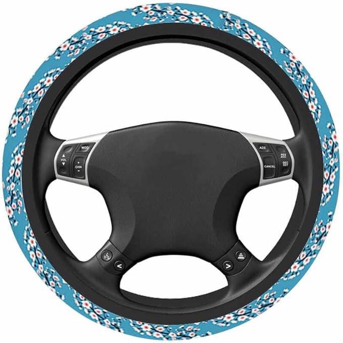 Plum Blossom Branch Steering Wheel Cover Pink Flowers Steering Wheel Cover for Women Men Anti-Slip Breathable Steering Wheel Protector Car Accessories
