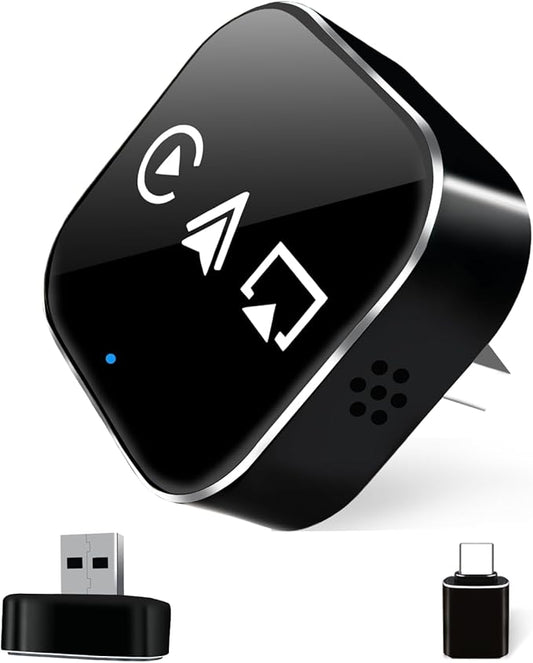 VQU 3 in 1 Mini Wireless Carplay Adapter for Phones, Carplay/Android Auto/Mirrorlink for Adapter, Bluetooth 5.0,Plug & Play,USB/Type-C Connection,iOS10+ / Android 11 (Black)