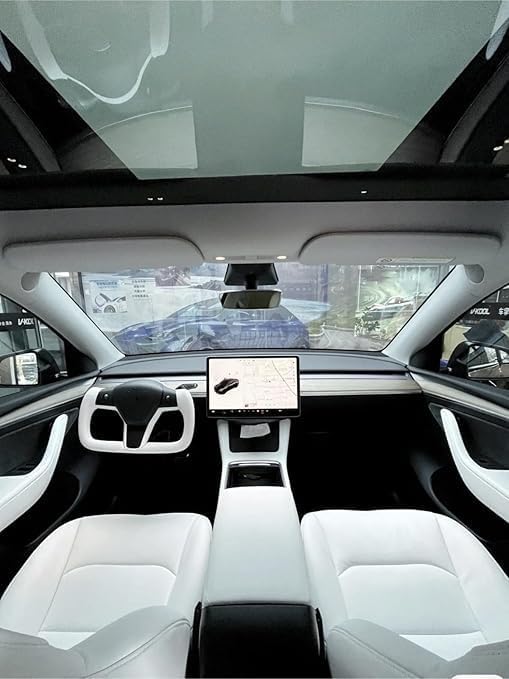 ZIMABLUE Yoke Steering Wheel Personalized Yoke Steering Wheel Suede Leather without Front Trim for Tesla Model 3 2017-2023, Model Y 2019-2024 With Heating Function