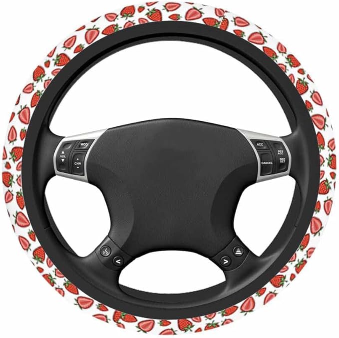 Strawberries Car Steering Wheel Cover Pink Half Strawberries and Red Strawberries Steering Wheel Cover Car Decor Suitable for Most Vehicles Including Trucks and SUV