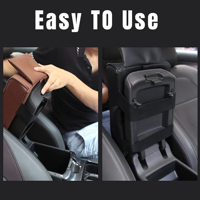 soputry Leather Car Armrest Box Pad, 2023 New Car Center Console Cover Pad Leather Auto Armrest Cover, Universal Arm Rest Cushion Pads for SUV/Truck/Vehicle (Brown2.0, with Cup Holder)