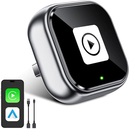Wireless CarPlay Adapter & Android Auto, Wired to Wireless Carplay Adapter for Apple iPhone & Android, Mini USB Design with Type-C Extension, Plug and Play, No Latency & Auto-Reconnect, 2026 Upgraded