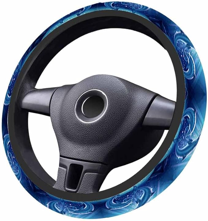 Dolphins Elastic Steering Wheel Cover Two Dolphins in The Blue Sea Steering Wheel Cover Anti Slip Protective Case Universal Stretch Steering Protector