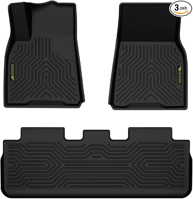 ANDPLAY TPE Floor Mats Liners 3 PCS Compatible with Tesla Model Y 2020 2021 2022 2023 2024(Only for 5-Seat) All Weather Protection Black Floor Liners alfombras para carro