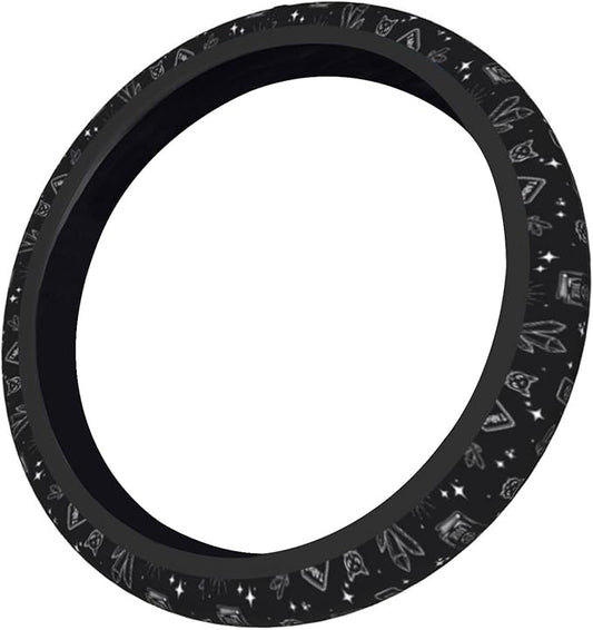 Gothic Skull Cat Steering Wheel Cover for Women, Cute Breathable Anti Slip Stretch Neoprene Car Protector Accessories Universal 15 Inch-Black (Tarot, Spell Book)