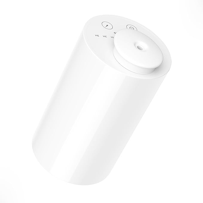 Waterless Essential Oil Diffuser for Home Aromatherapy Car Nebulizing Diffuser Battery Operated 5-20mL Mini Scent Air Machine Up to 600 Sq.Ft. 4Timer 3 Mist-Level (AN7 White)