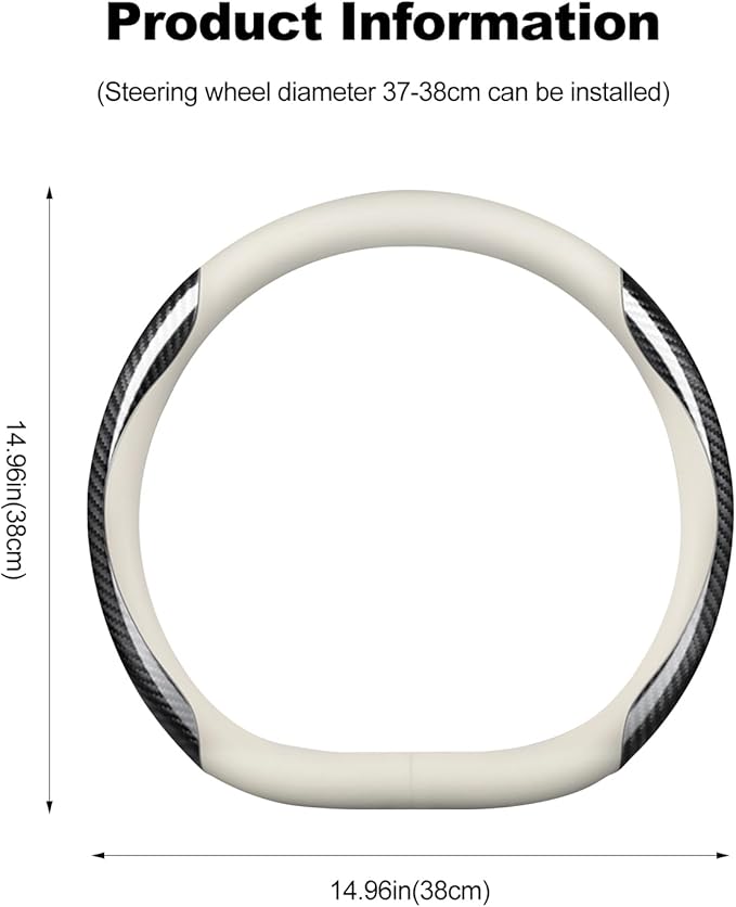 Ergocar Steering Wheel Covers, D-Type Carbon Fiber Leather Steering Wheel Cover Anti-Slip Mesh Lining Suitable for 38cm/15inch Steering Wheel