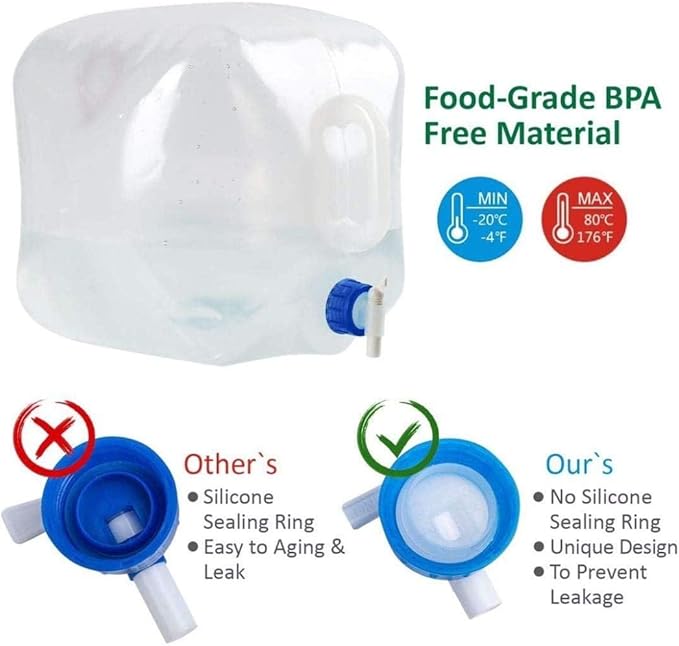 INNO STAGE 2 PACK Collapsible Water Container 5.3 Gallon with Spigot, Camping Water Storage Carrier Jug for Outdoors Hiking, Foldable Portable Water Canteen