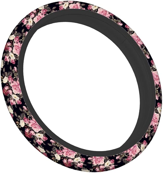 Swono Roses Car Steering Wheel Cover,Watercolor Floral Rose Peony Safe Driving Anti-Slip Steering Wheel Covers Steering Wheel Protection Case No Smell Universal 15 Inch