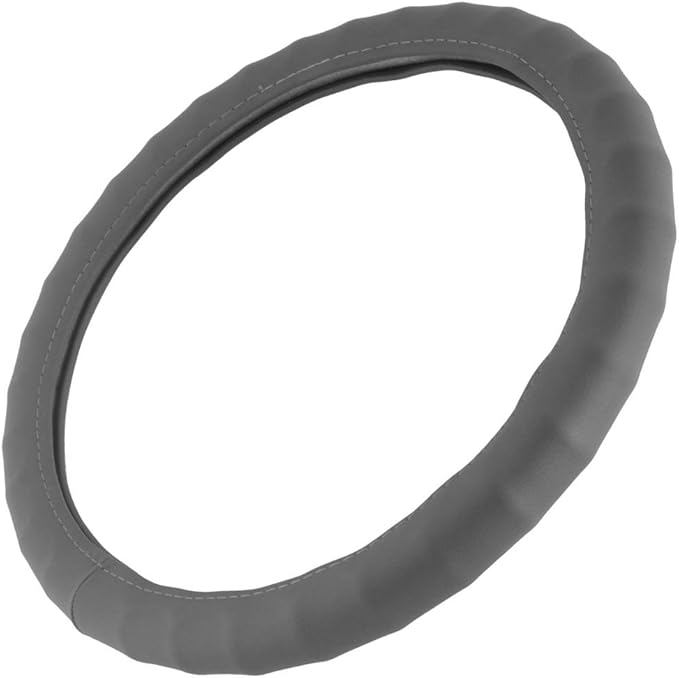 Motor Trend Ergonomic Grip Steering Wheel Cover/Protector for Small Size Steering Wheels in Cars, SUVs, Boats (13.5-14.5") (Genuine Leather (Gray))