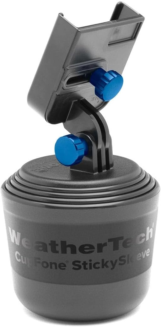 WeatherTech CupFone, Universal Cup Holder Phone Mount for Cars – Adjustable & Secure Fit with Open Access for Charging – Compatible with iPhone, Android - Metal Knobs, Royal Blue