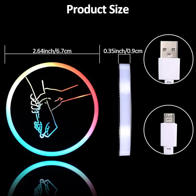 2PCS LED Cup Holder Lights for Car,7 Colors Changing USB Charging Cup Holder Insert Coasters,LED Car Coasters,Luminescent Cup Pad Interior Atmosphere Lamp Decoration Light