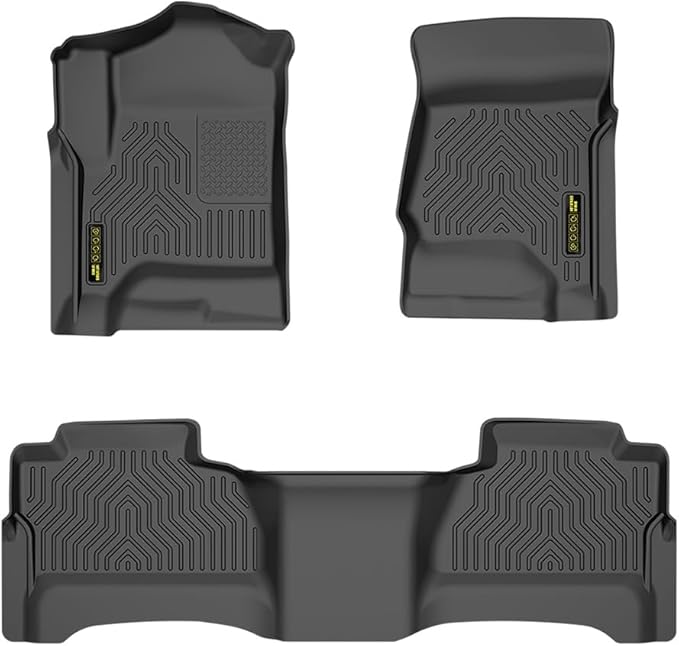 DOTCOM TPE Floor Mats Fit Chevy Silverado & GMC Sierra Crew Cab 1500 2014-2018, Fit Silverado & Sierra Crew Cab 2500HD 3500HD 2015-2019,1st & 2nd Row,All Weather Full Cover Protection Floor Liner 3PCS