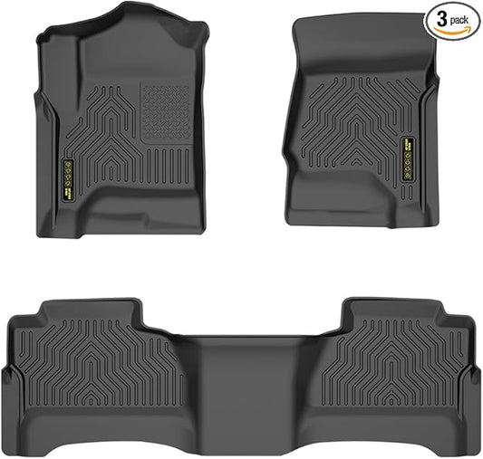 PIT66 Floor Mats Cargo Liners Compatible with Chevy Silverado/GMC Sierra 1500 Crew Cab 2014-2018 Fit Chevy Silverado/GMC Sierra 2500HD 3500HD Crew Cab 2015-2019 TPE All Weather Cover Protection Liners