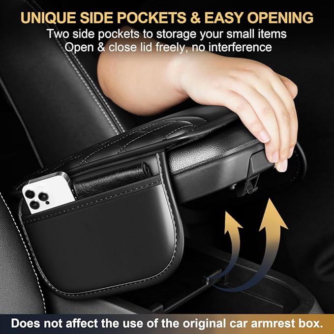 YORKNEIC Center Console Cover Fit for Ford Maverick,Upgraded Faux Leather Car Arm Rest Cover Pad with 2 Storage Bags,Anti-Scratch/Wear-Resistant/Waterproof Car Armrest Cover Protection(Black)