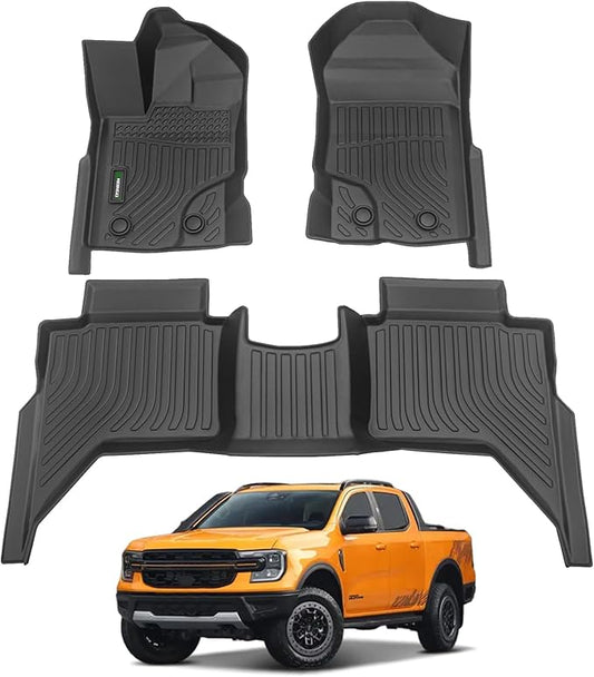 ANBINGO®-for Ford Ranger Floor Mats 2024-2019 (SuperCrew Cab), Car Mats for Ford Ranger All Weather Floor Mats Protection TPE Waterproof Ranger Car Floor Liners, for 2024 Ranger Accessories