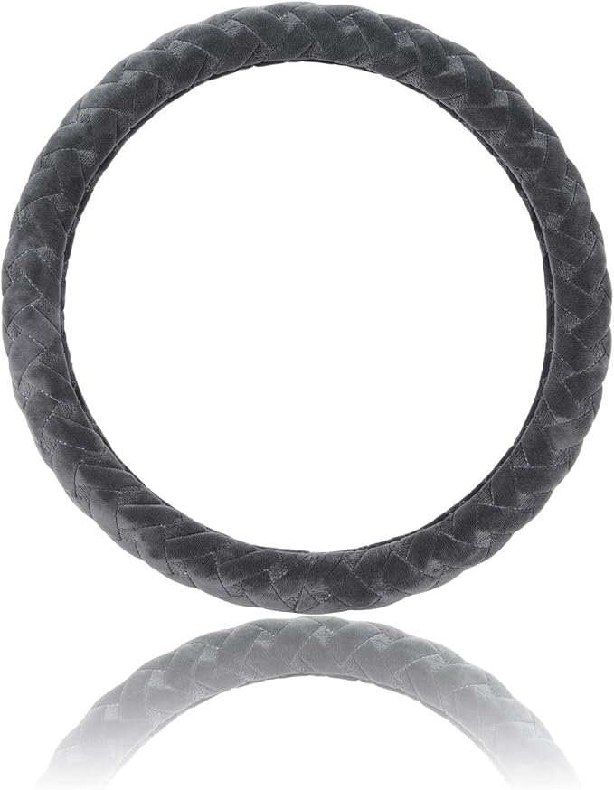 Flying Banner car Steering Wheel Cover Massage Velvet Warm Universal Size 15 inches SUV Truck Anti Slip Odorless Summer Winter (Gray, Velvet Massage)