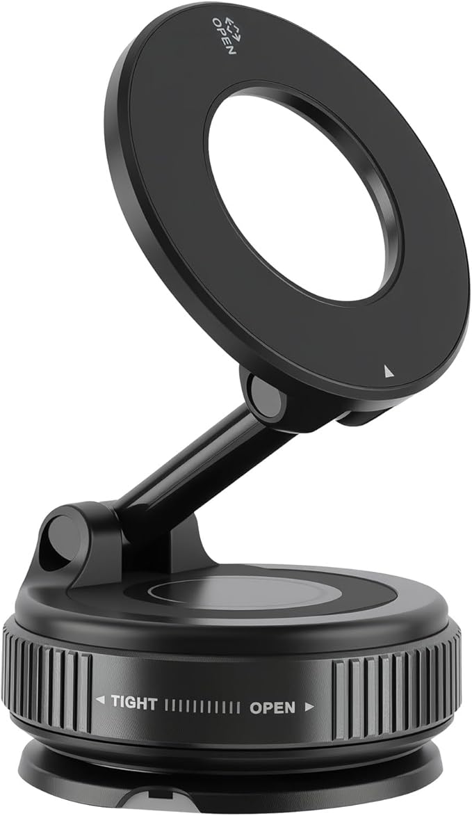 Upgraded Nano Gel Vacuum Magnetic Phone Holder, 360° Adjustable Foldable Magsafe Suction Cup Phone Mount for iPhone [89+LBS Suction+2800gf Magnet] Car Truck Accessories for Men Women