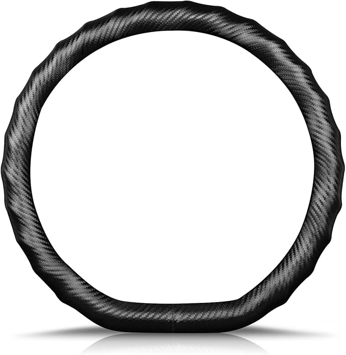 Ergocar Carbon Fiber Material Steering Wheel Cover Anti-Slip Breathable Sweat Absorbent Fashionable Sport Steering Wheel Sleeve for D-Shaped Diameter 15"（37.5-38cm）-Black Ripple
