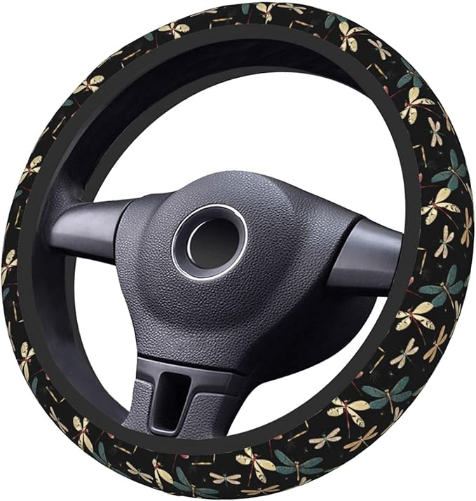 Various Dragonflies Colors Steering Wheel Cover for Women Girls, 15 Inches Anti-Slip Steering Wheel Cover for Auto Truck SUV