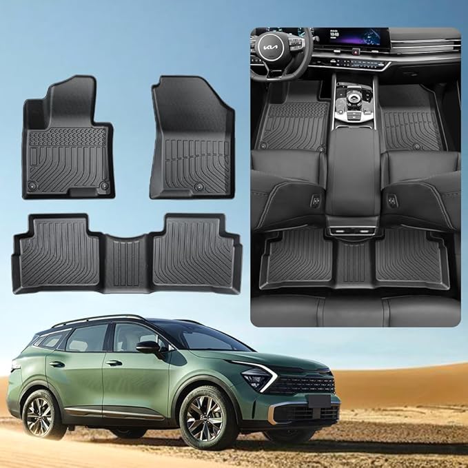 TPE All-Weather Floor Mats for 2023 2024 2025 2026 Kia Sportage Accessories | Custom Fit for Sportage (Gasoline) 1st-2nd Floor mats, Heavy-Duty, Non-Slip, Black Interior Car Mats 3Pcs