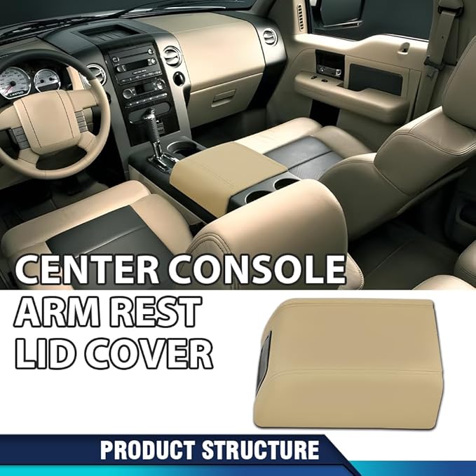 PIT66 Armrest Lid Cover Center Console Lid, Compatible with 2004-2008 Ford F150 5L3Z1506024AAD Console Armrest Top Lid Beige