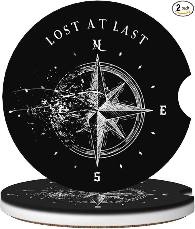 Absorbent Car Coasters for Cup Holders, 2 Pack Universal Anti Slip Ceramic Cup Coaster for Women Men 2.56 Inch Car Interior Accessories - Compass Lost at Last 023