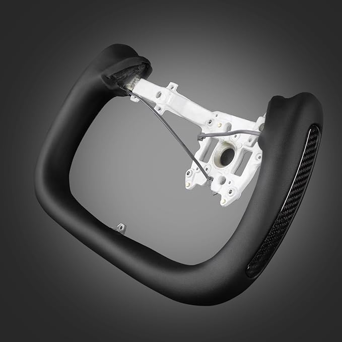 ZIMABLUE Yoke Steering Wheel For Tesla Model 3 Highland Accessories 2024 2025, Black Nappa Leather with Glossy Side Carbon Fiber for Tesla Model 3 Highland 2024-2025 With Heating Function