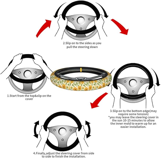 Swono Steering Wheel Cover for Men Women Sunflower Vintage Sunflower and Green Leaves Yellow Universal 15 Inch Anti-Slip Odorless Breathable Car Wheel Protector