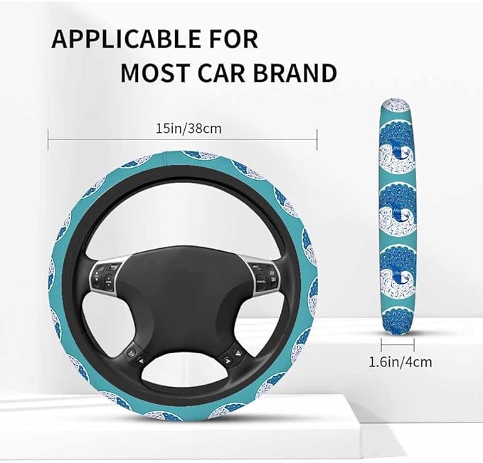 Peacock Steering Wheel Cover Blue Peacock with Its Tail Spread Out Steering Wheel Cover for Women Men Anti-Slip Breathable Steering Wheel Protector Car Accessories