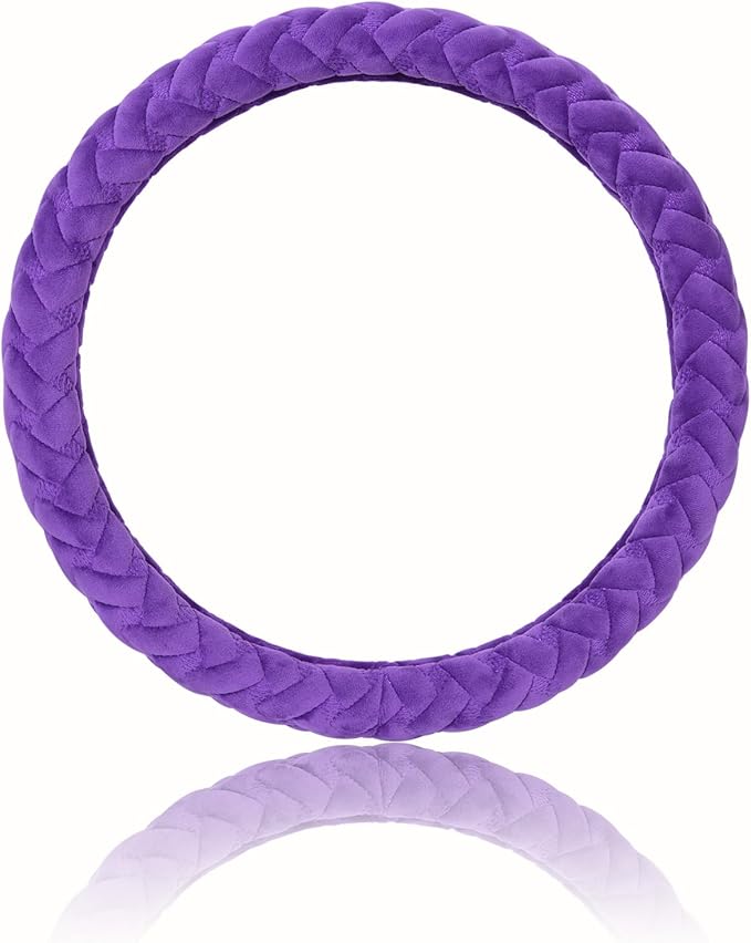 Flying Banner car Steering Wheel Cover Massage Velvet Warm Universal Size 15 inches SUV Truck Anti Slip Odorless Summer Winter (Purple, Velvet Massage)