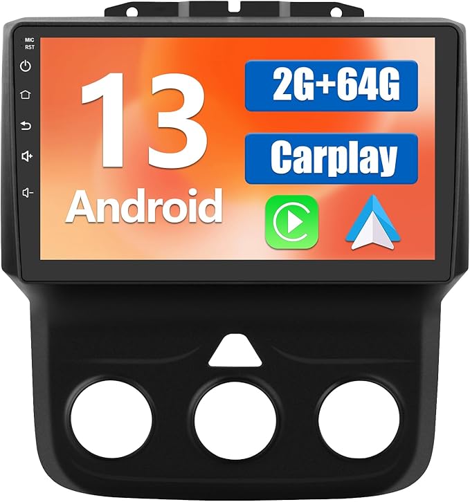 2GB+64GB Car Radio for Dodge Ram 1500 2500 3500 2013-2019,Wireless Wire CarPlay/Android Auto GPS DSP RDS,Upgrade BT 5.0 WiFi 5G and 9" HD IPS Display Rearview AM/FM Stereo Manual AC